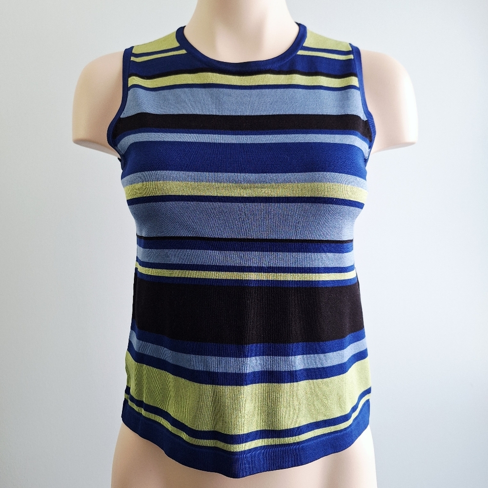🅱️🅾️G🅾️ Vibrant Striped Silk Tank Top - Blue and Green